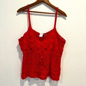 Cherry Red Crochet Knit Tank | Vintage | XL |